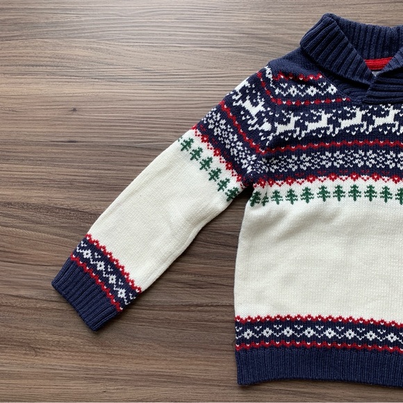 Sale! Tahari Boy Christmas Sweater with Knit Reindeer & Shawl Neckline Size 2T - Picture 3 of 6